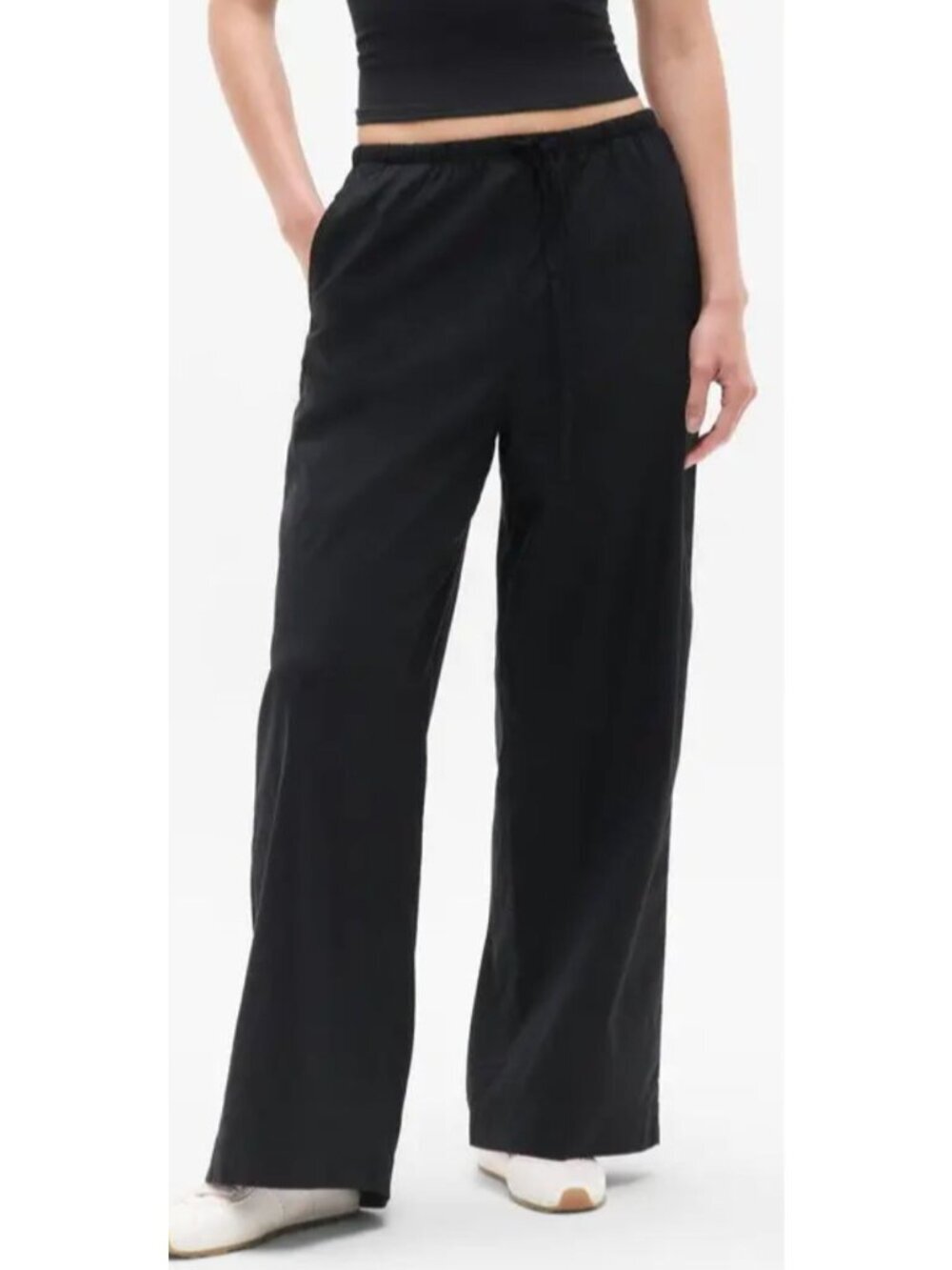 Athleta Paradise Mid Rise Wide Leg Pant Linen Blend Black-sz Medium